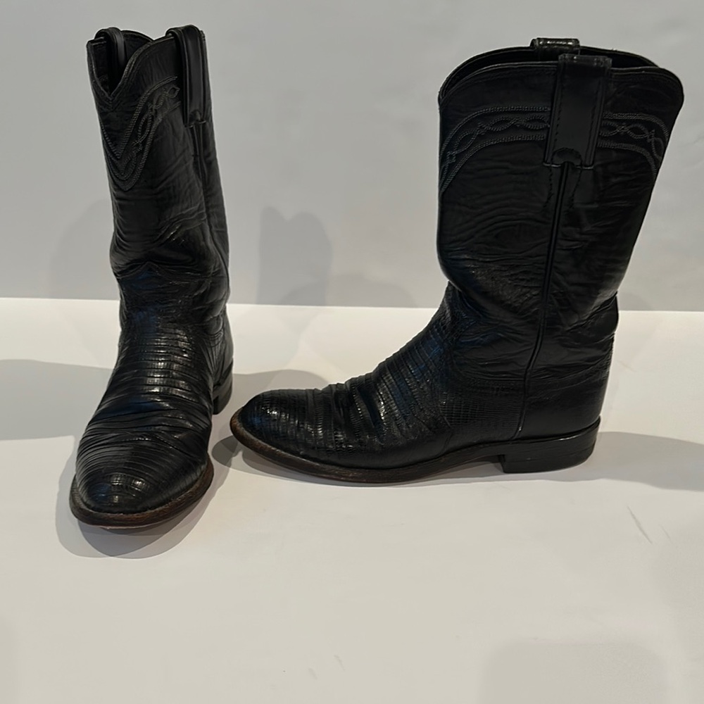 Black LeatherUpper & Lizard Cowboy Boots